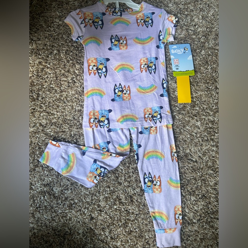 Bluey Character Rainbow Girls Matching Pajama Set Tee Shirt and Pants